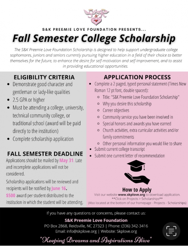 College Scholarship Information - Fall